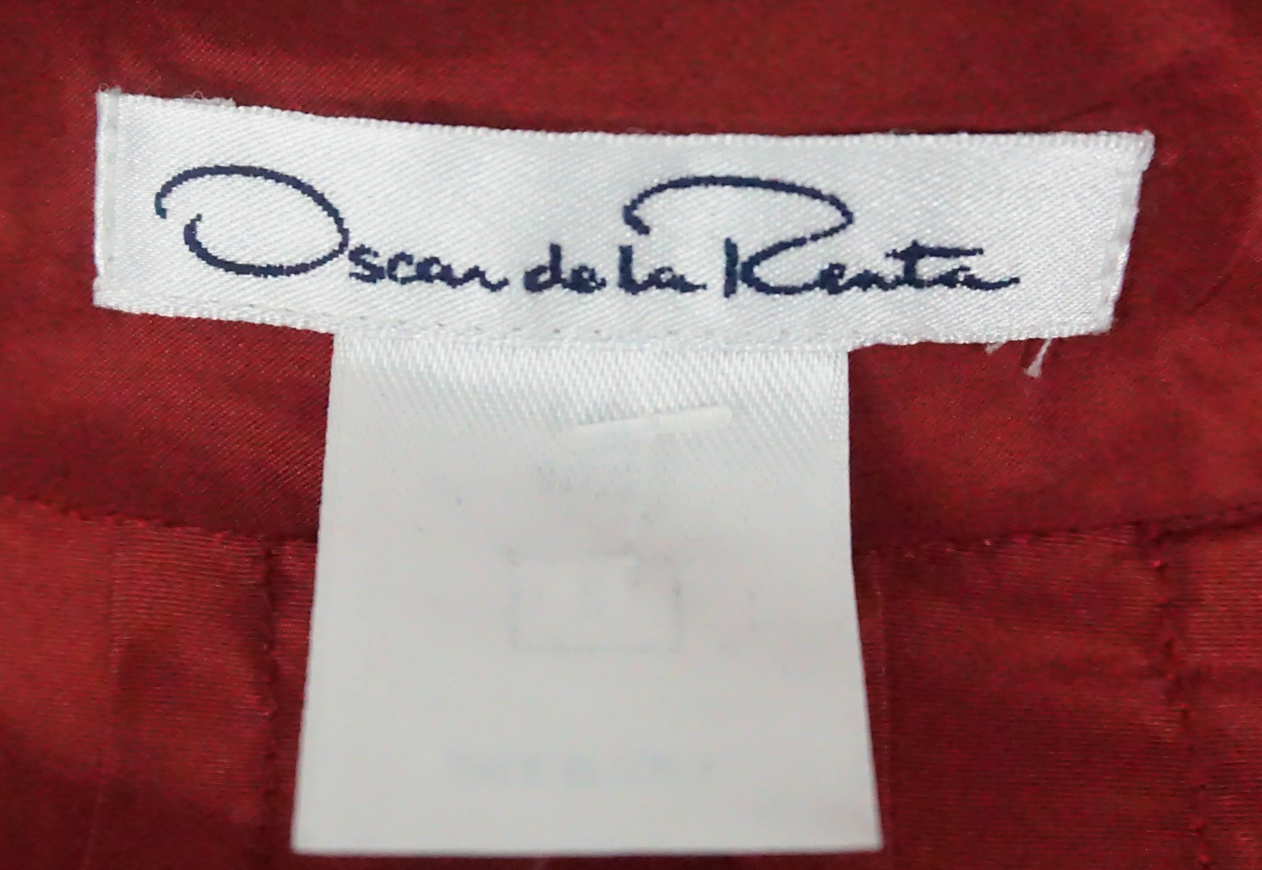 Oscar Tafetán de seda burdeos S/S Top con volantes-8 en venta 1