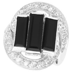 Oscar Caplan Art Deco 2.20 Carat Onyx 0.50 Carat Diamond Platinum Ring