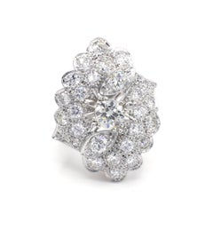 Oscar Caplan Old European Cut 3.90 Carat Diamond Platinum Cluster Cocktail Ring