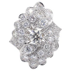 Oscar Caplan Old European Cut 3.90 Carat Diamond Platinum Cluster Cocktail Ring