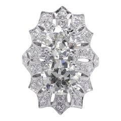 Oscar Caplan Platinum 5.50 Carat Old European Cut Diamond Two Stone Ring
