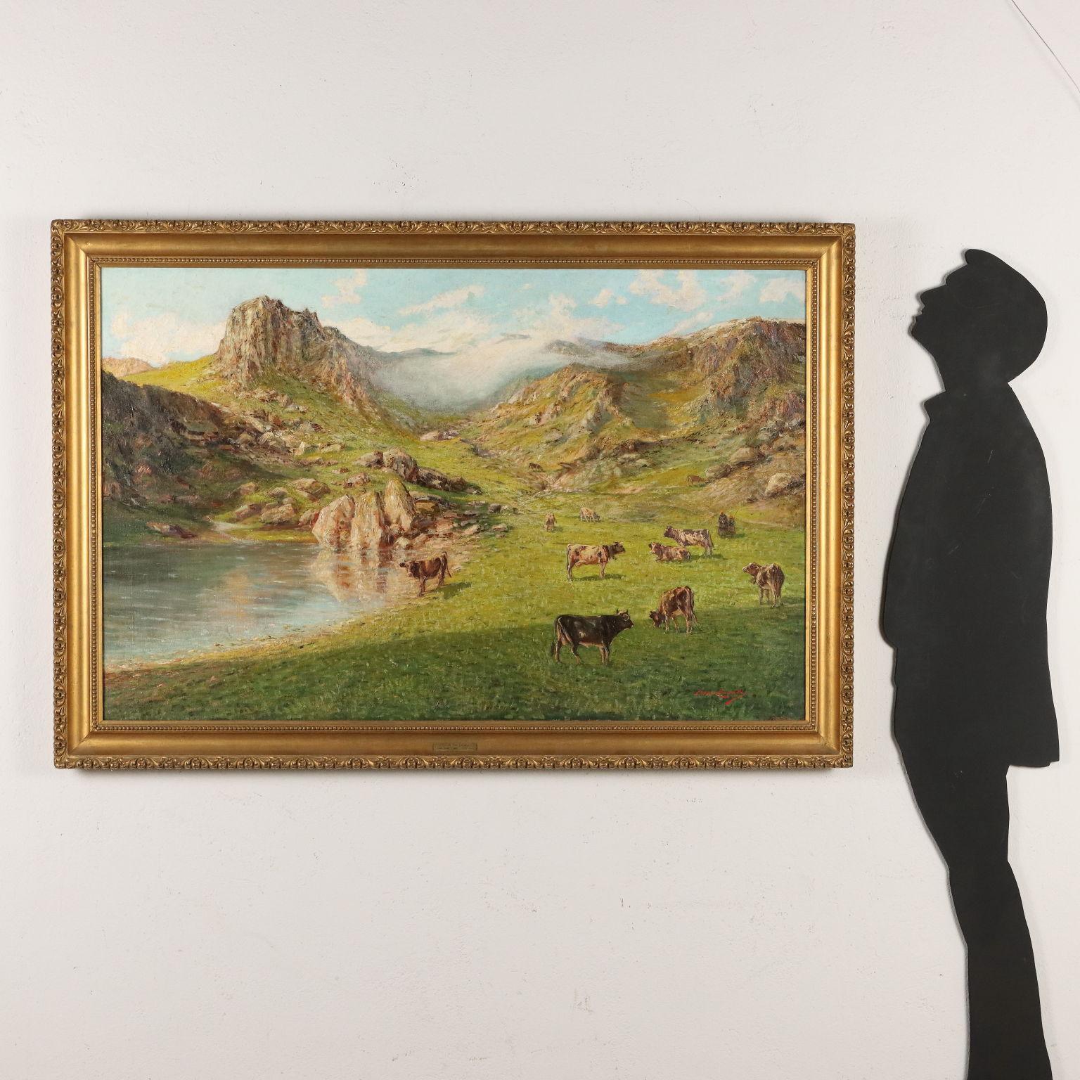 Pascolo Alpino con Mucche fine 800 - Painting di Oscar Casali