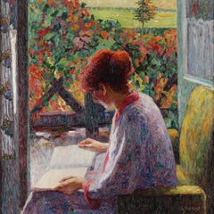 Eine lesende Frau auf ihrem Balkon - Oscar Coddron (1881-1960)