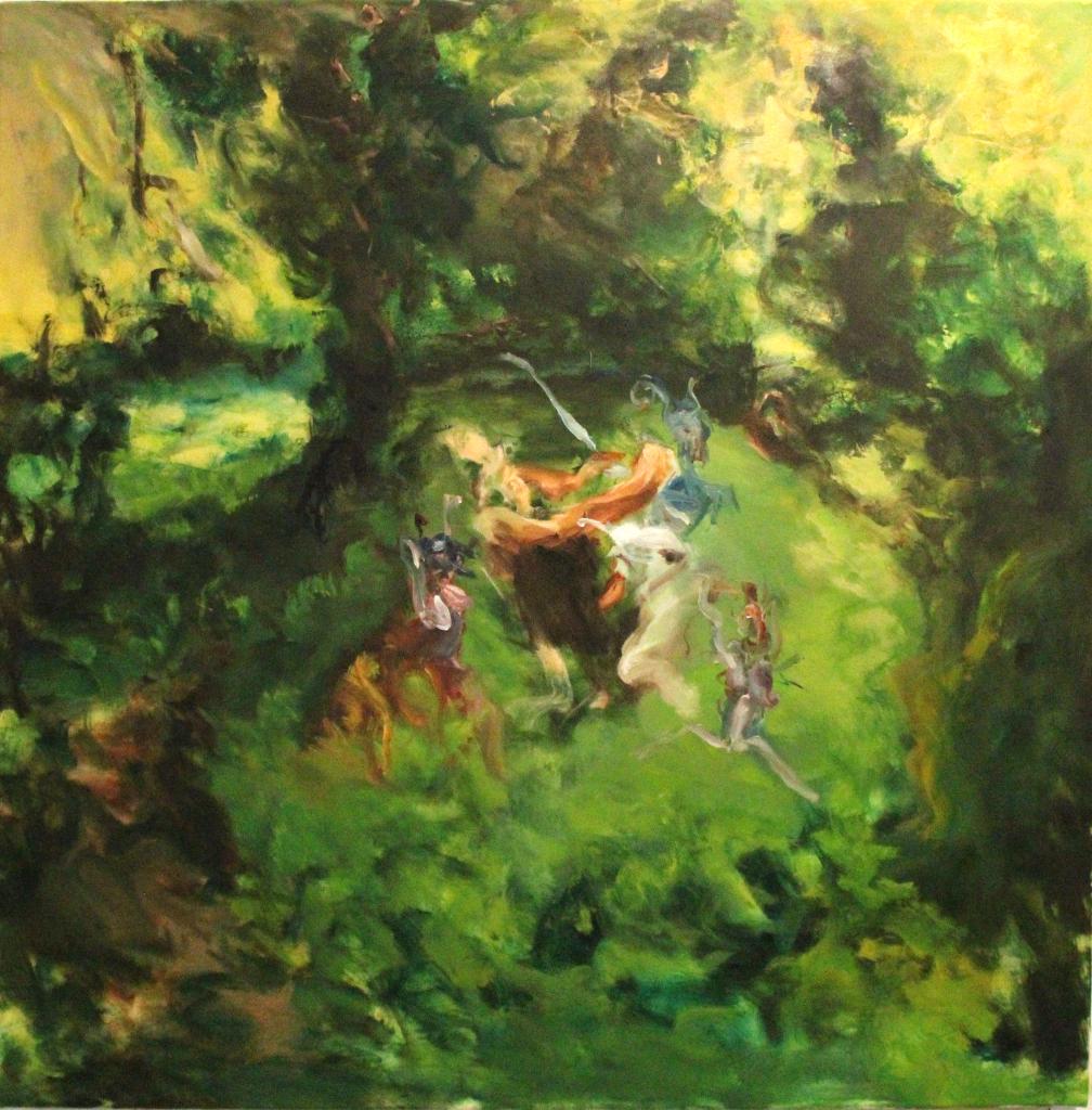 Landscape Painting di Oscar Contreras Rojas - Le tentazioni, olio-su-tela, 125x125cm, euro 3200 (iva es
