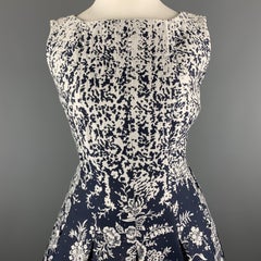 OSCAR DE LA RENTA 12 Blue & Gray Floral Jacquard Sleeveless Cocktail Dress