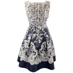 OSCAR DE LA RENTA 12 Bleu & Gray Floral Jacquard Sleeveless Cocktail Dress