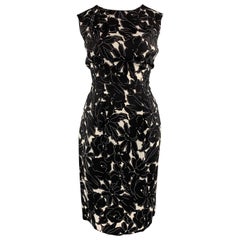 OSCAR DE LA RENTA 14 Black & White Floral Stretch Silk Sleeveless Shift Dress