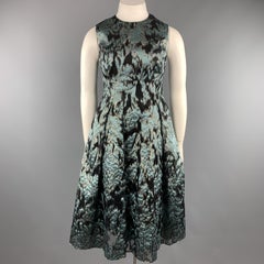 OSCAR DE LA RENTA 14 Black & White Floral Stretch Silk Sleeveless Shift Dress