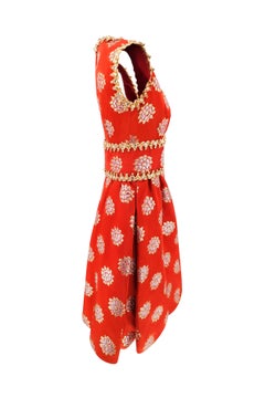 Oscar de la Renta 1960s Red Metallic Brocade Bubble-Hem Cocktail Dress