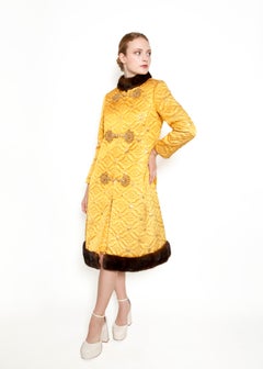 Oscar De La Renta 1968 Brocade Dress & Coat Mink Trim Set
