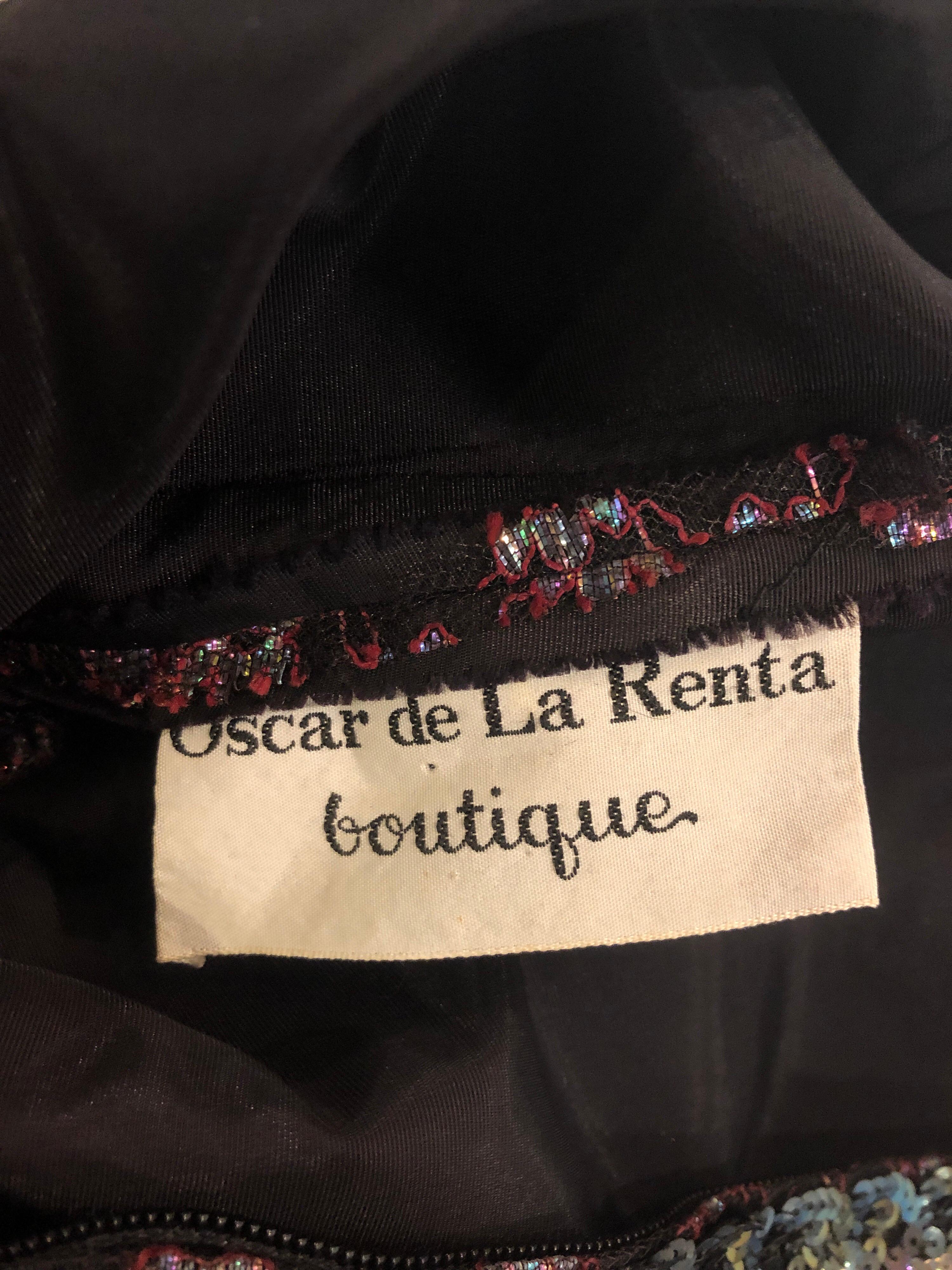 Oscar De La Renta 1960 Negro + Rojo Borgoña Vestido de Lentejuelas Iridiscentes con Cintura Caída en venta 12