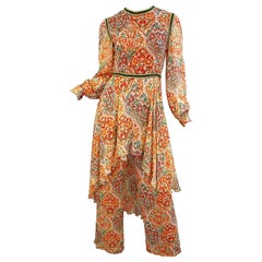 Oscar De La Renta 1970 Boho Batik Paisley Print Vintage 70s Wide Leg Jumpsuit