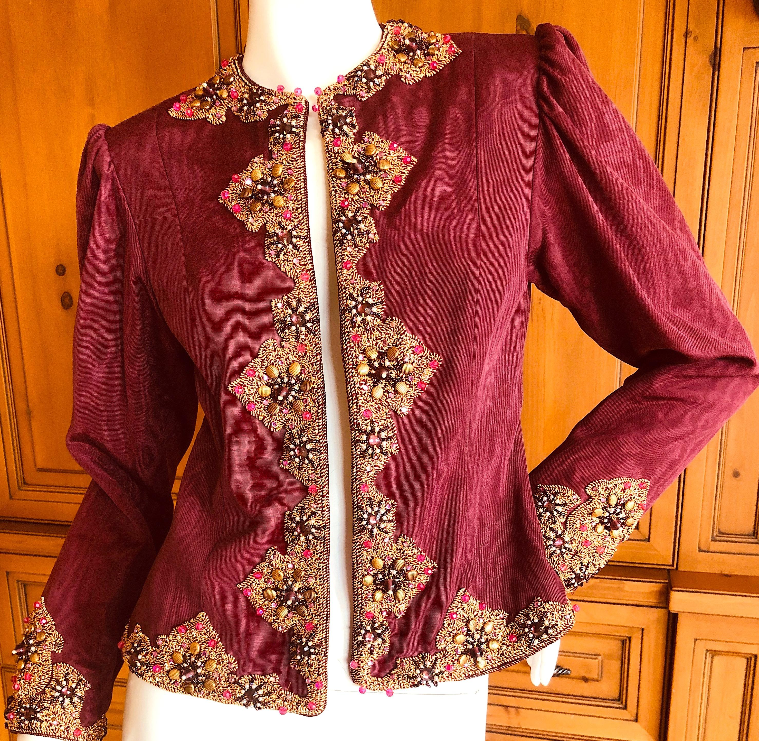 Brown Oscar de la Renta 1970's Moire Silk Evening Jacket with Arabesque Embellishments For Sale