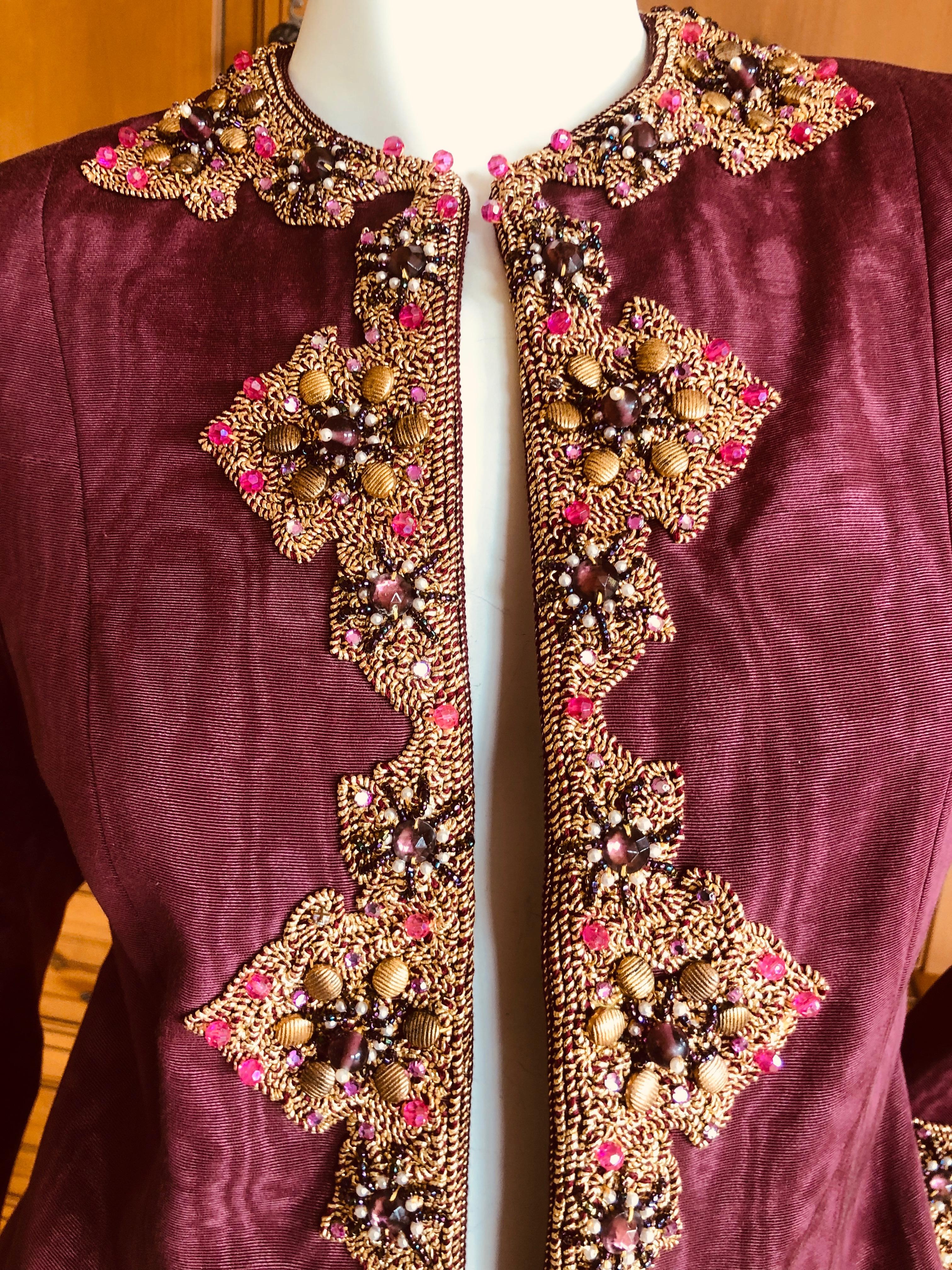 Oscar de la Renta 1970's Moire Silk Evening Jacket with Arabesque Embellishments In Excellent Condition For Sale In Cloverdale, CA