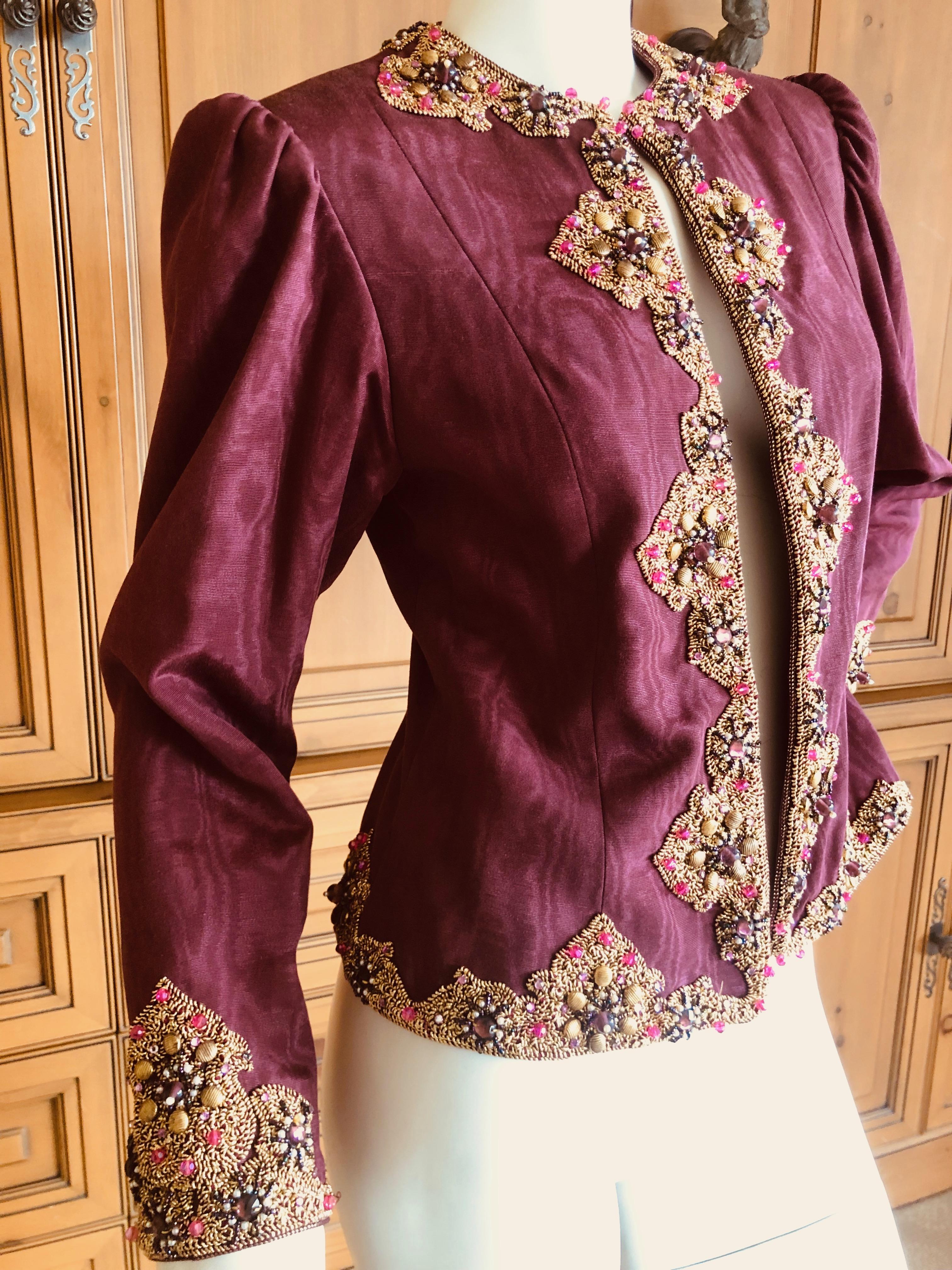 Women's Oscar de la Renta 1970's Moire Silk Evening Jacket with Arabesque Embellishments For Sale