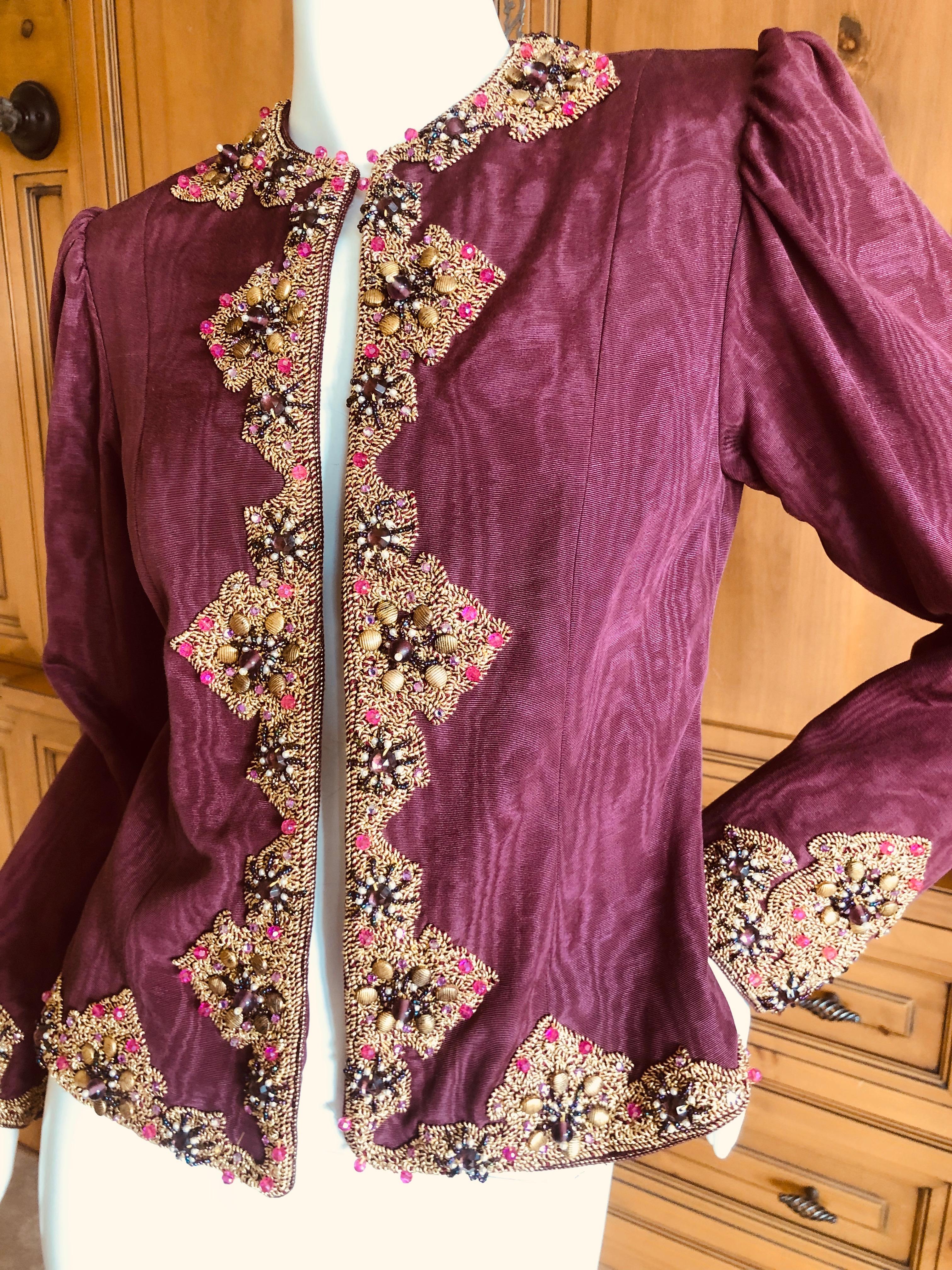Oscar de la Renta 1970's Moire Silk Evening Jacket with Arabesque Embellishments For Sale 1