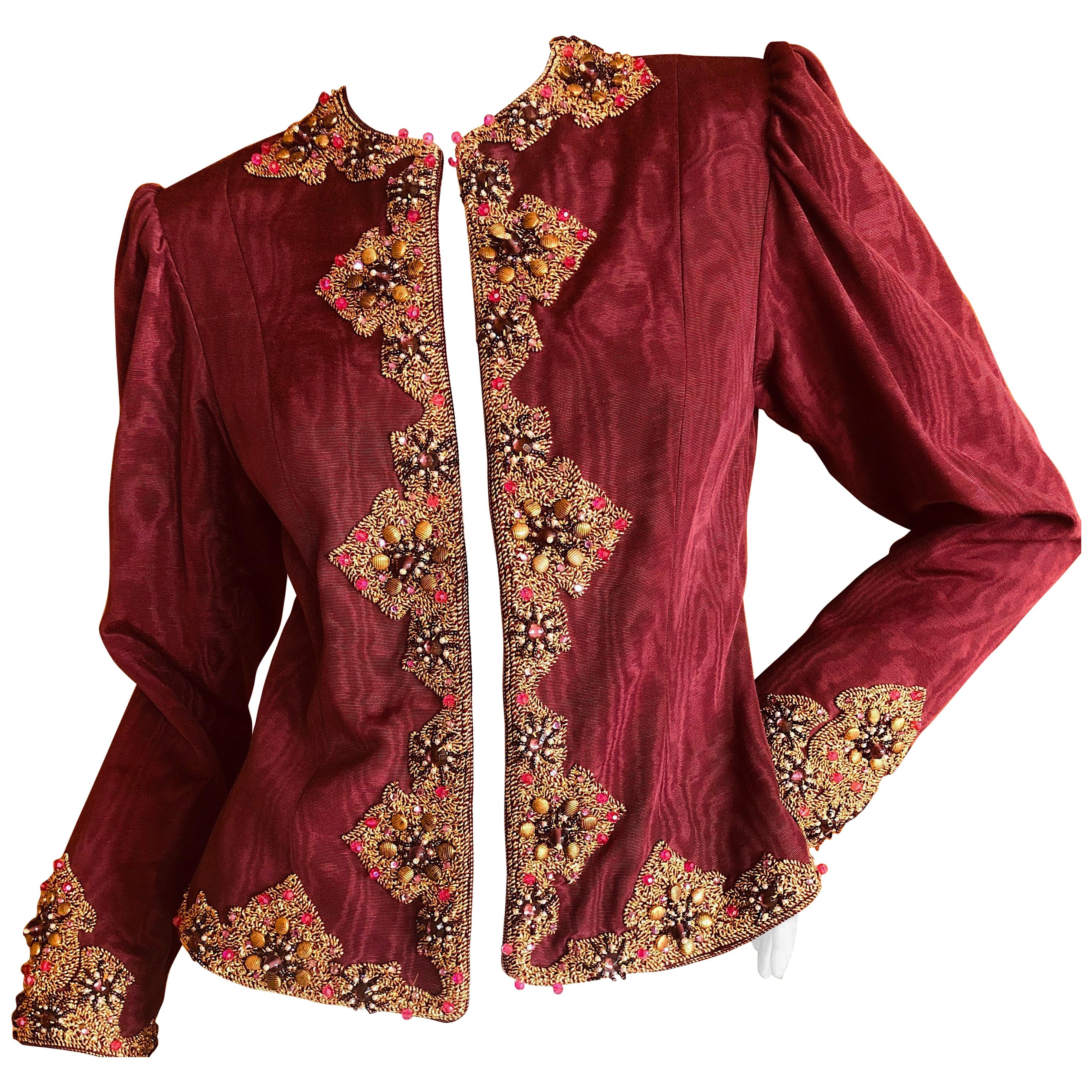 Oscar de la Renta 1970's Moire Silk Evening Jacket with Arabesque Embellishments For Sale