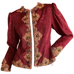 Oscar de la Renta 1970's Moire Silk Evening Jacket with Arabesque Embellishments