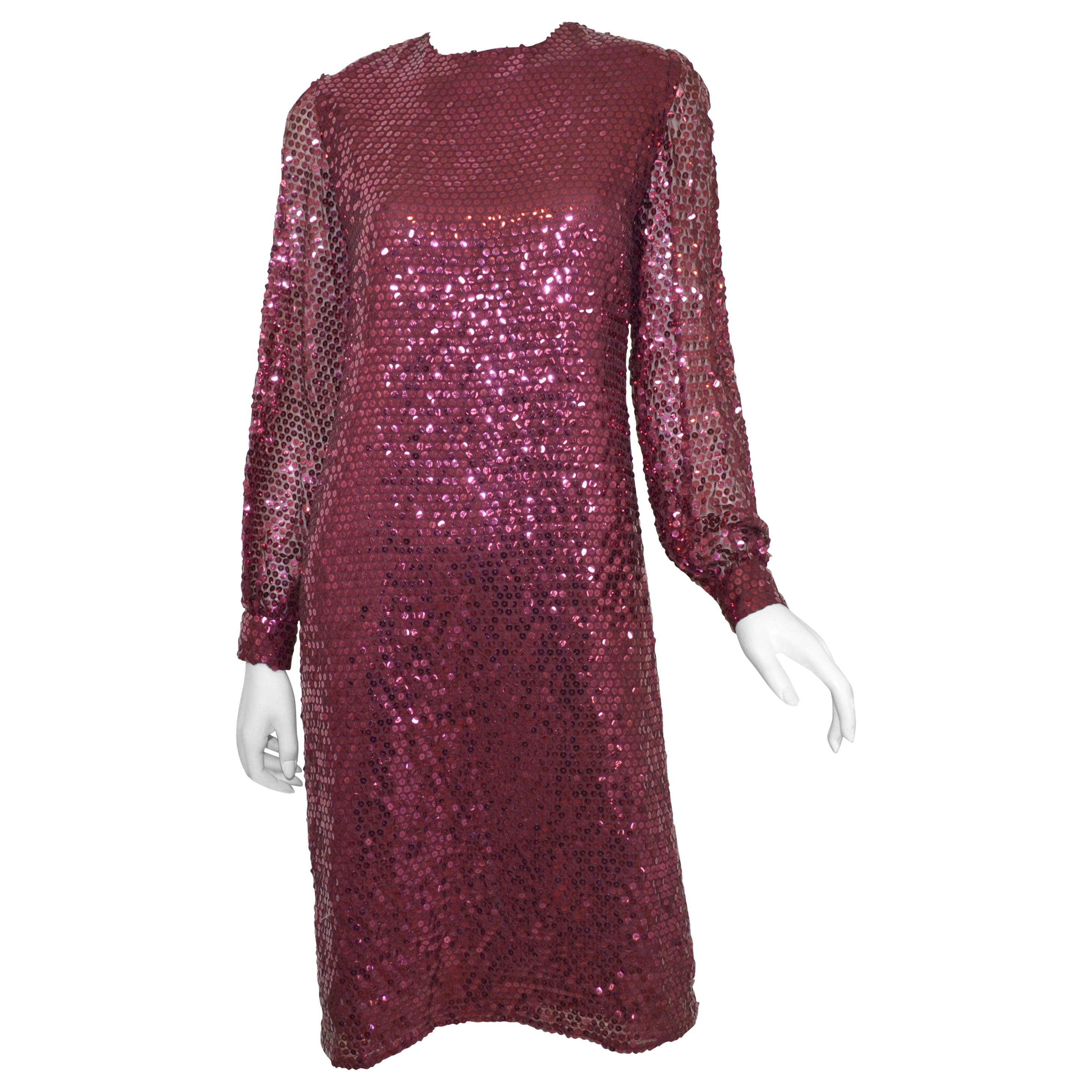 Oscar de la Renta 1970's Sequin-Embellished Shift Dress