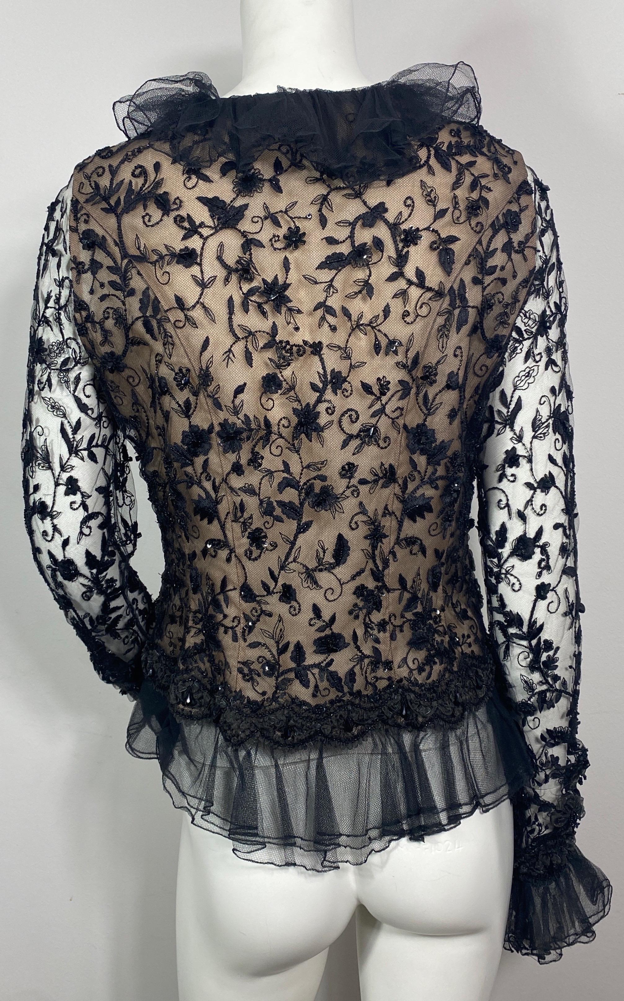 Oscar de La Renta 1980’s Black Lace Embellished Beaded Top Jacket-Size 10 For Sale 6