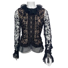 Vintage Oscar de La Renta 1980’s Black Lace Embellished Beaded Top Jacket-Size 10
