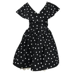 Vintage Oscar de la Renta 1980s Black & White Silk Dot Plunge Neck Bubble Dress