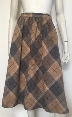 Oscar de la Renta 1980s Plaid Wool A Line Skirt with Pockets Size 4 / 6.