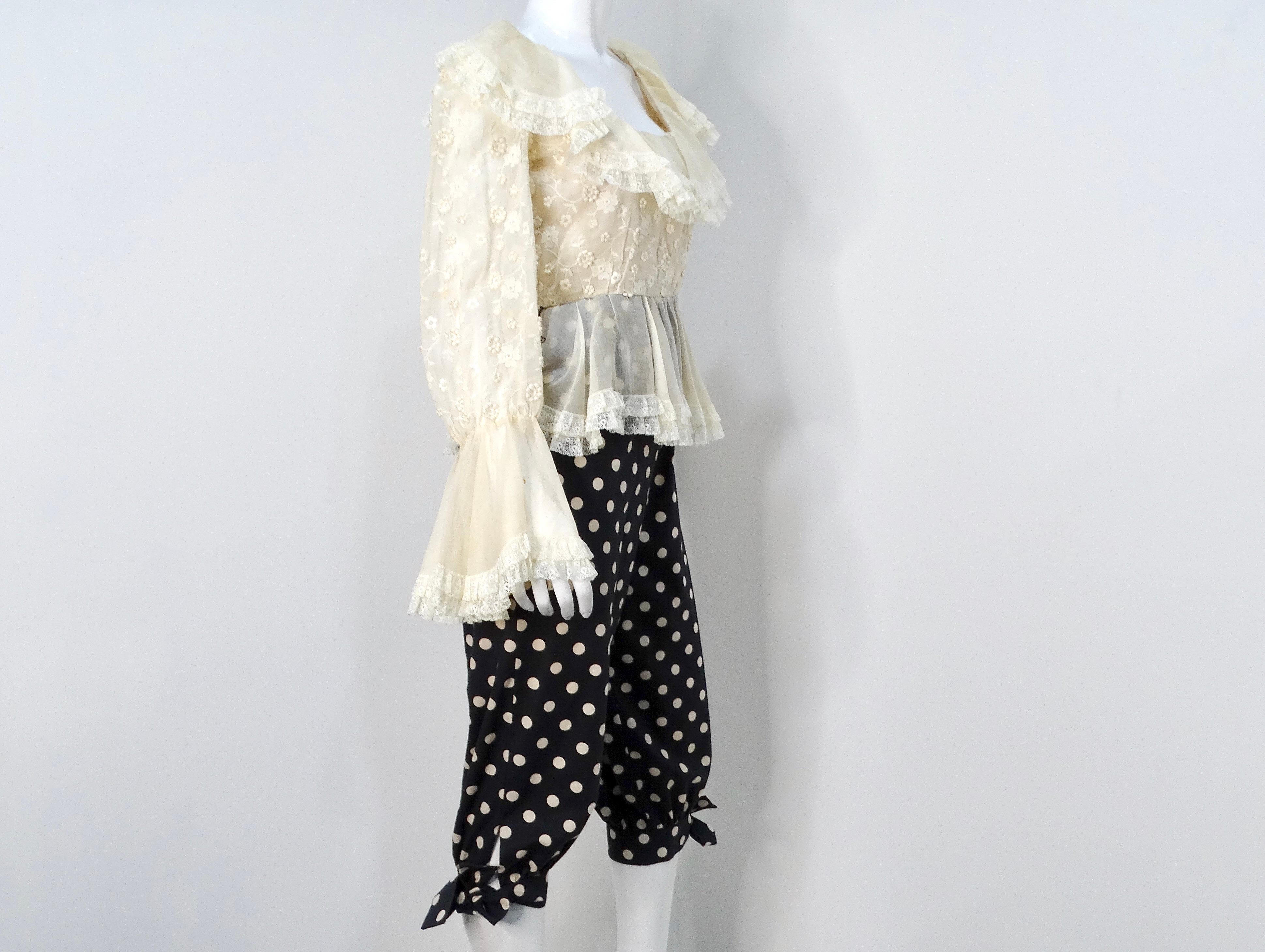 Beige Oscar De La Renta 1980s Sheer Lace and Polka Dot Jumpsuit For Sale