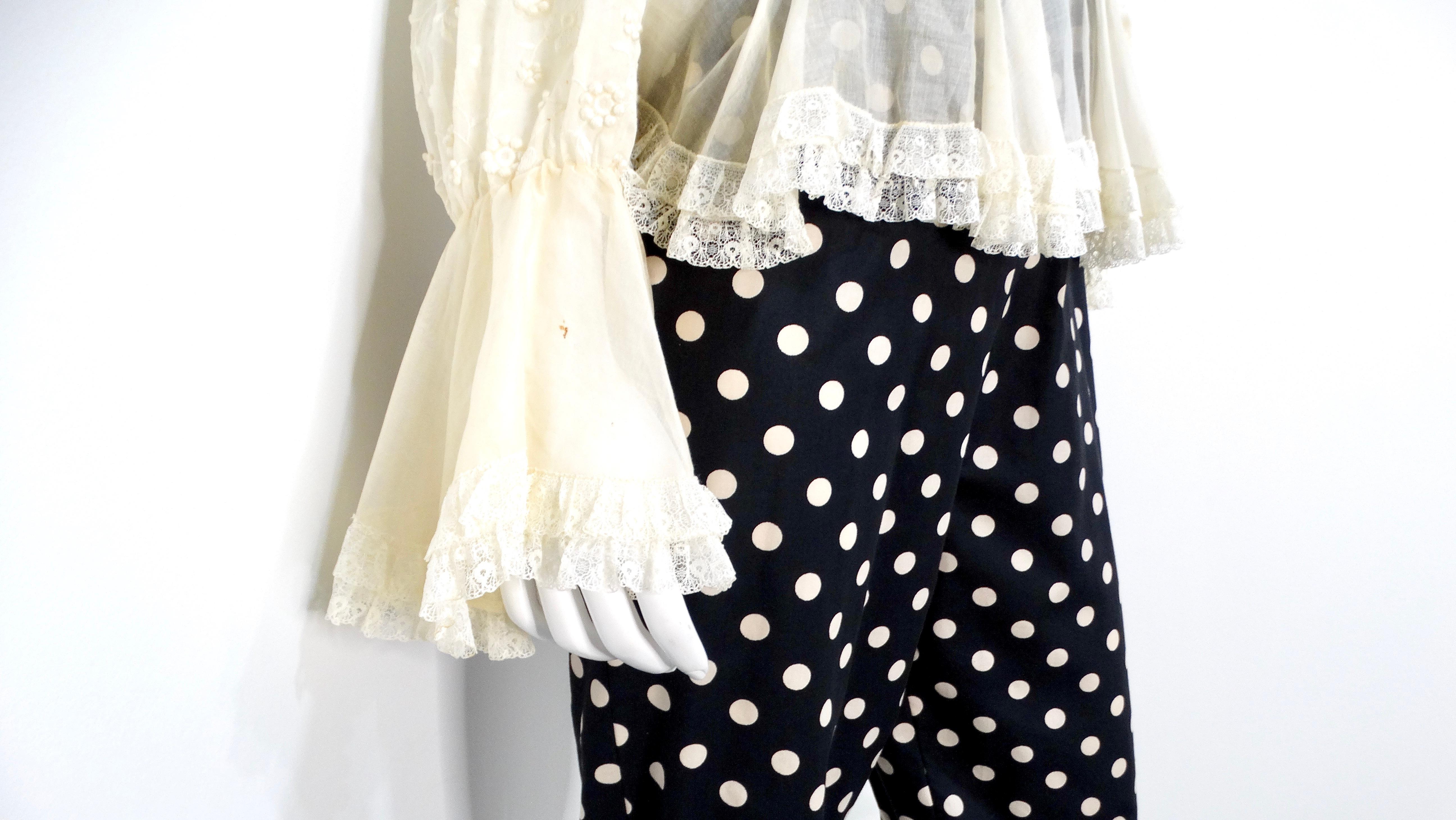 Oscar De La Renta 1980s Sheer Lace and Polka Dot Jumpsuit In Fair Condition For Sale In Scottsdale, AZ