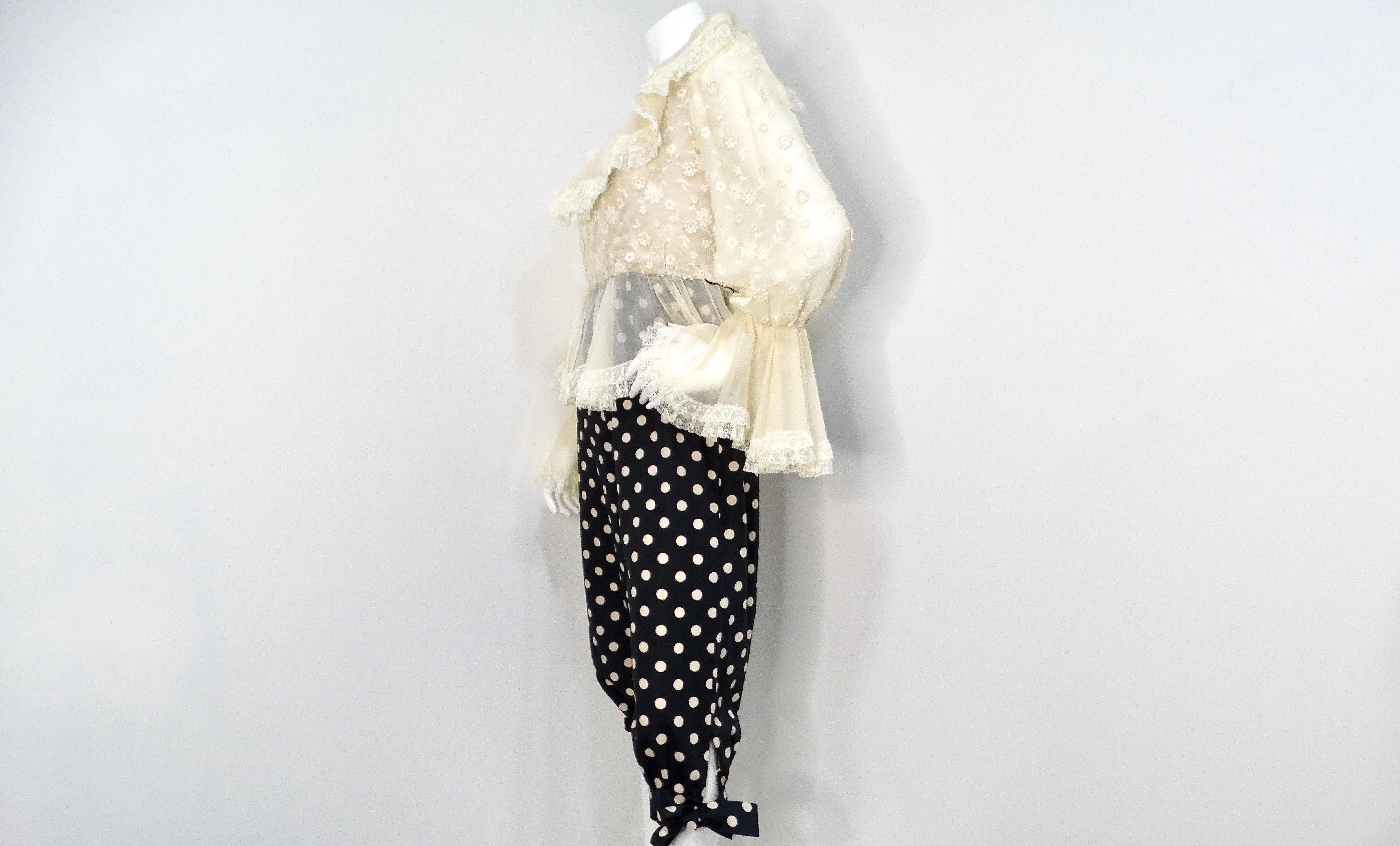 Oscar De La Renta 1980s Sheer Lace and Polka Dot Jumpsuit For Sale 2