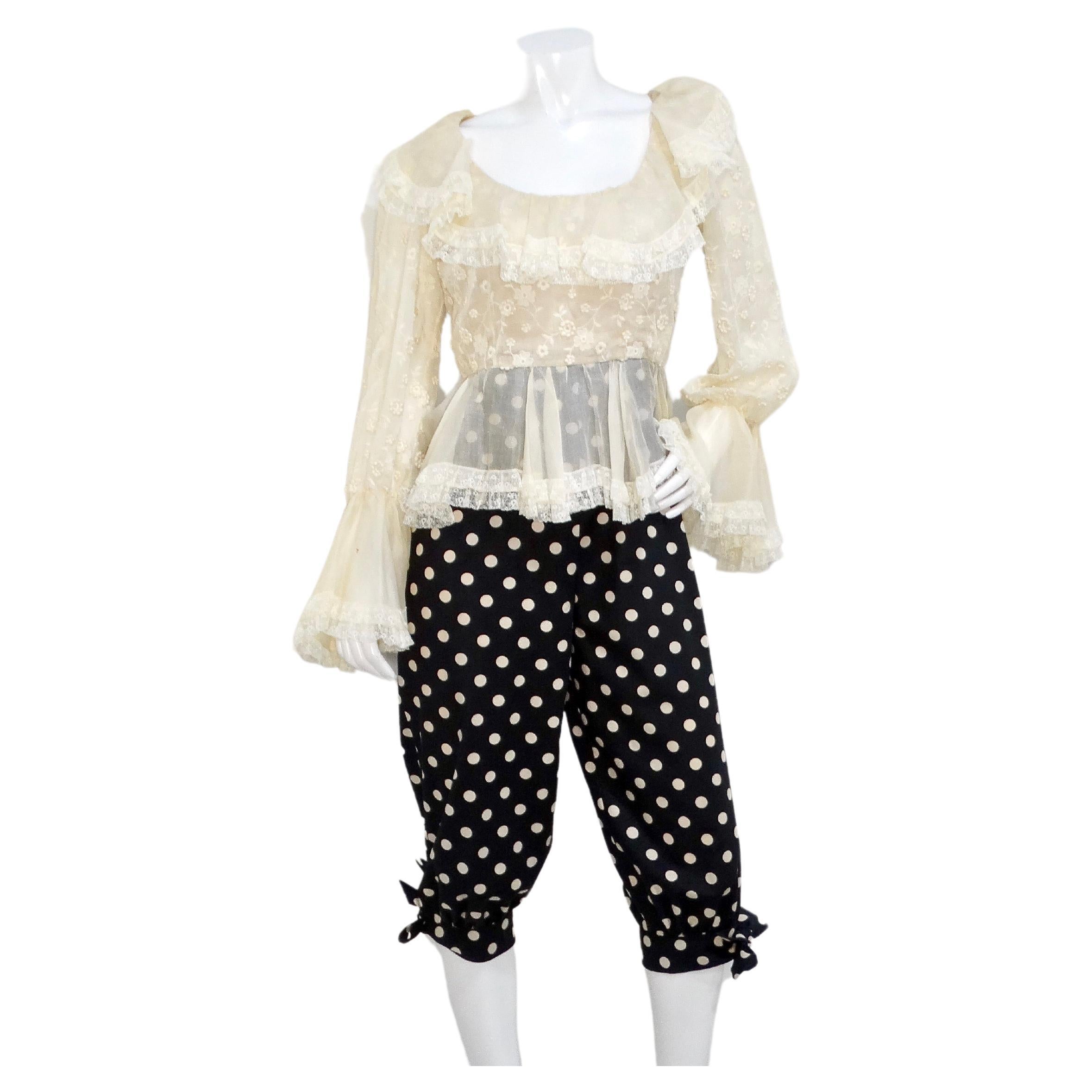 Oscar De La Renta 1980s Sheer Lace and Polka Dot Jumpsuit For Sale