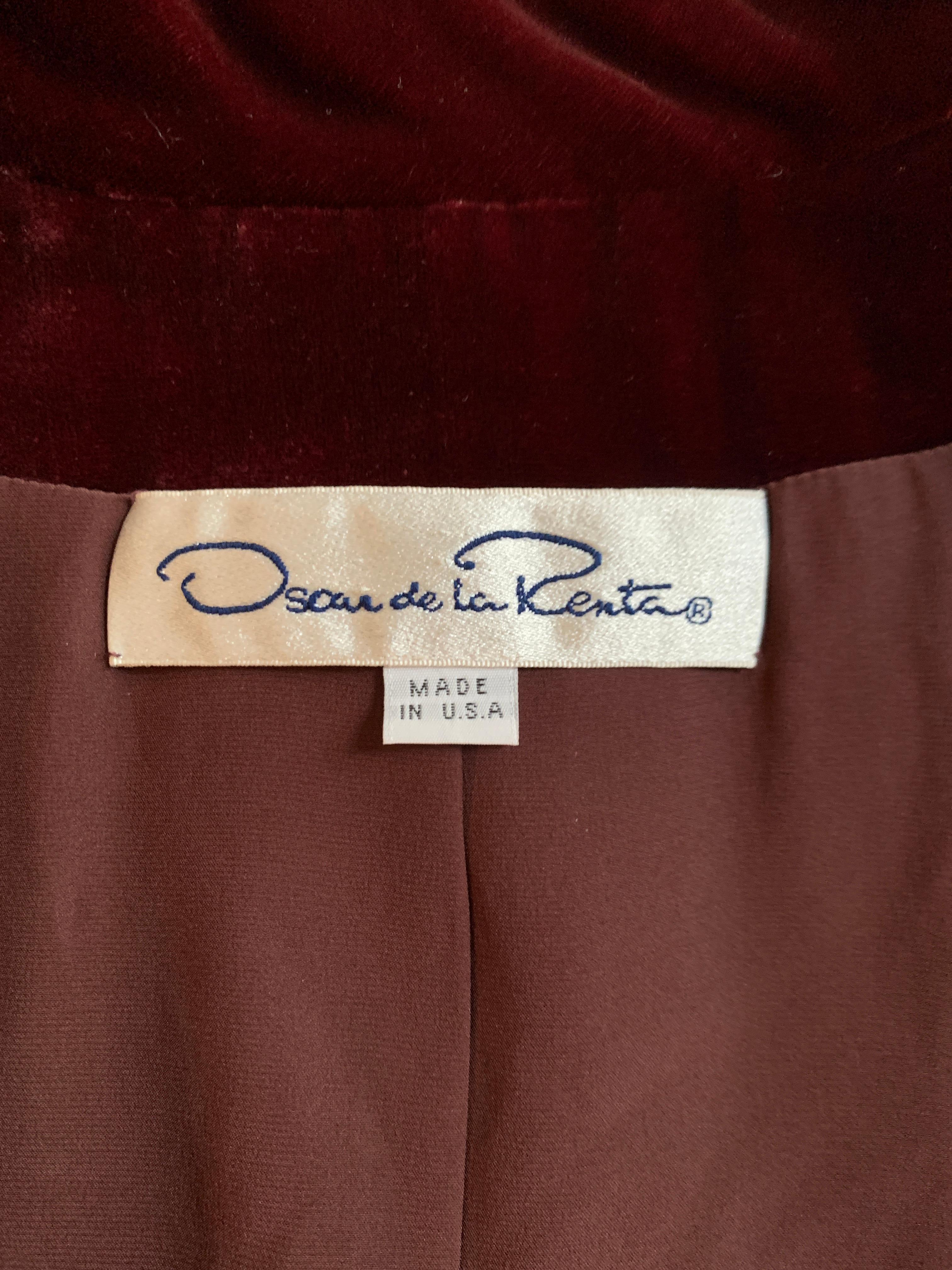 Women's Oscar de la Renta 1990s Rust Orange Plaid Blazer Jacket Burgundy Velvet Collar For Sale