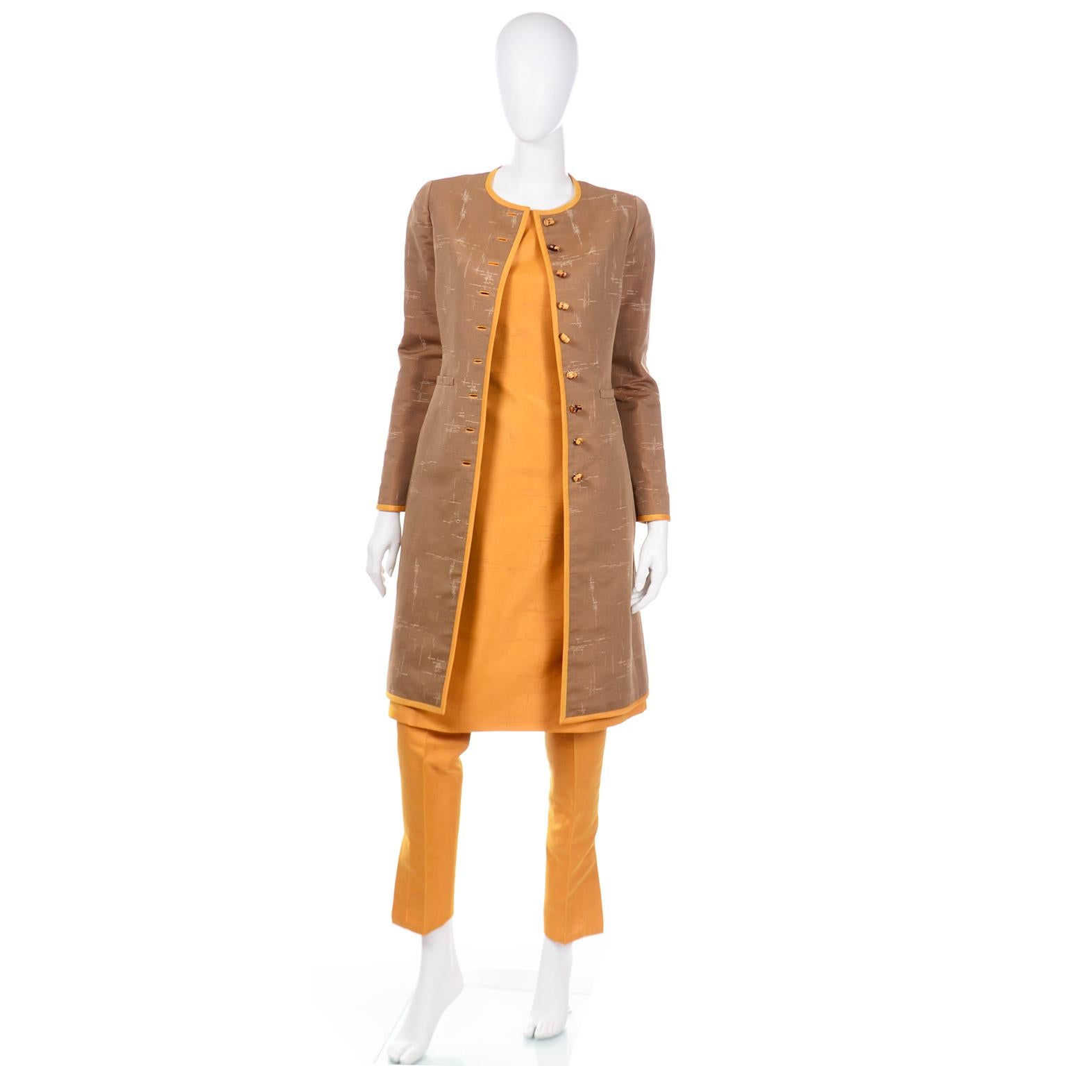 Oscar de la Renta 1990s Vintage 1960s inspired Coat Pants and Dress Outfit For Sale 3
