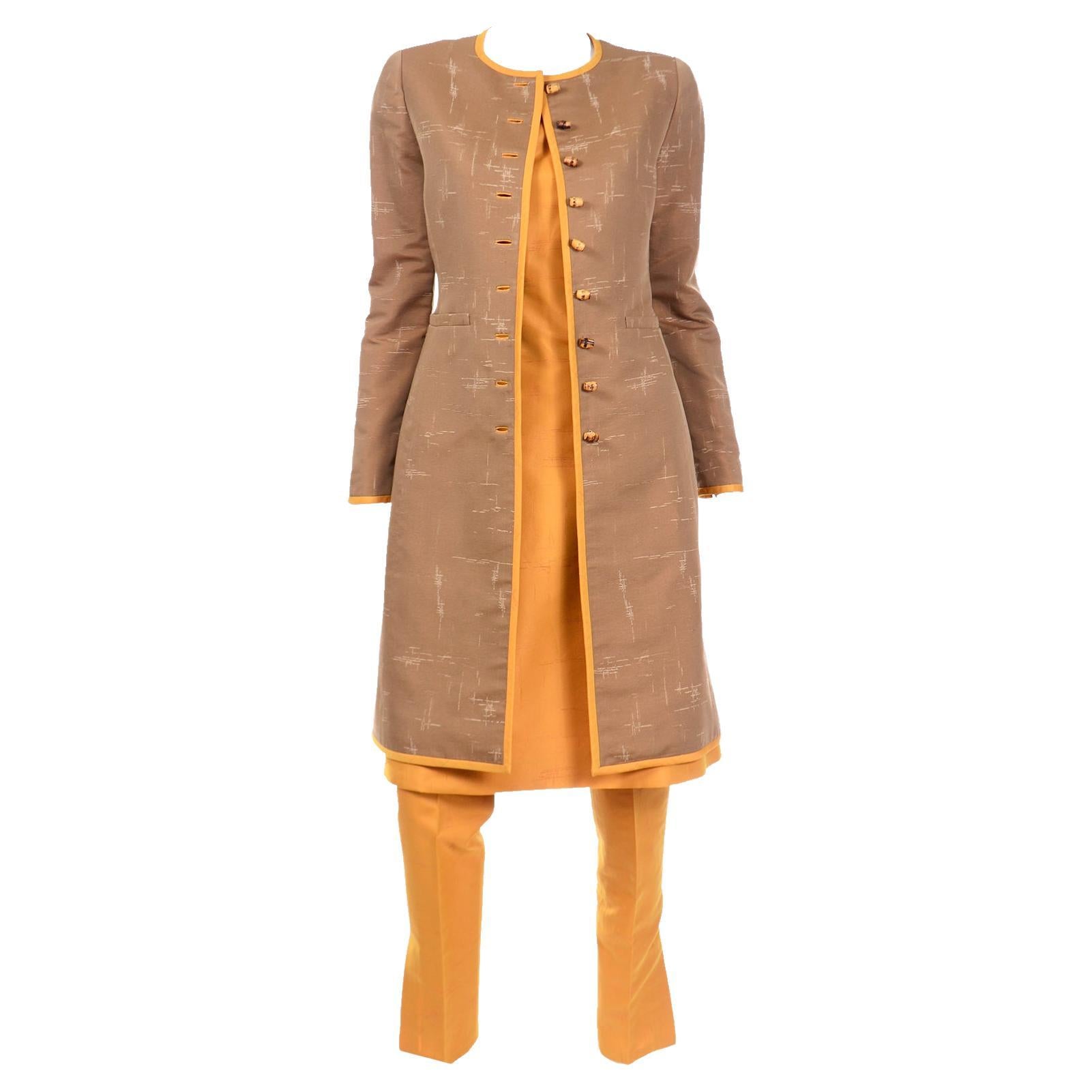 Oscar de la Renta 1990s Vintage 1960s inspired Coat Pants and Dress Outfit For Sale