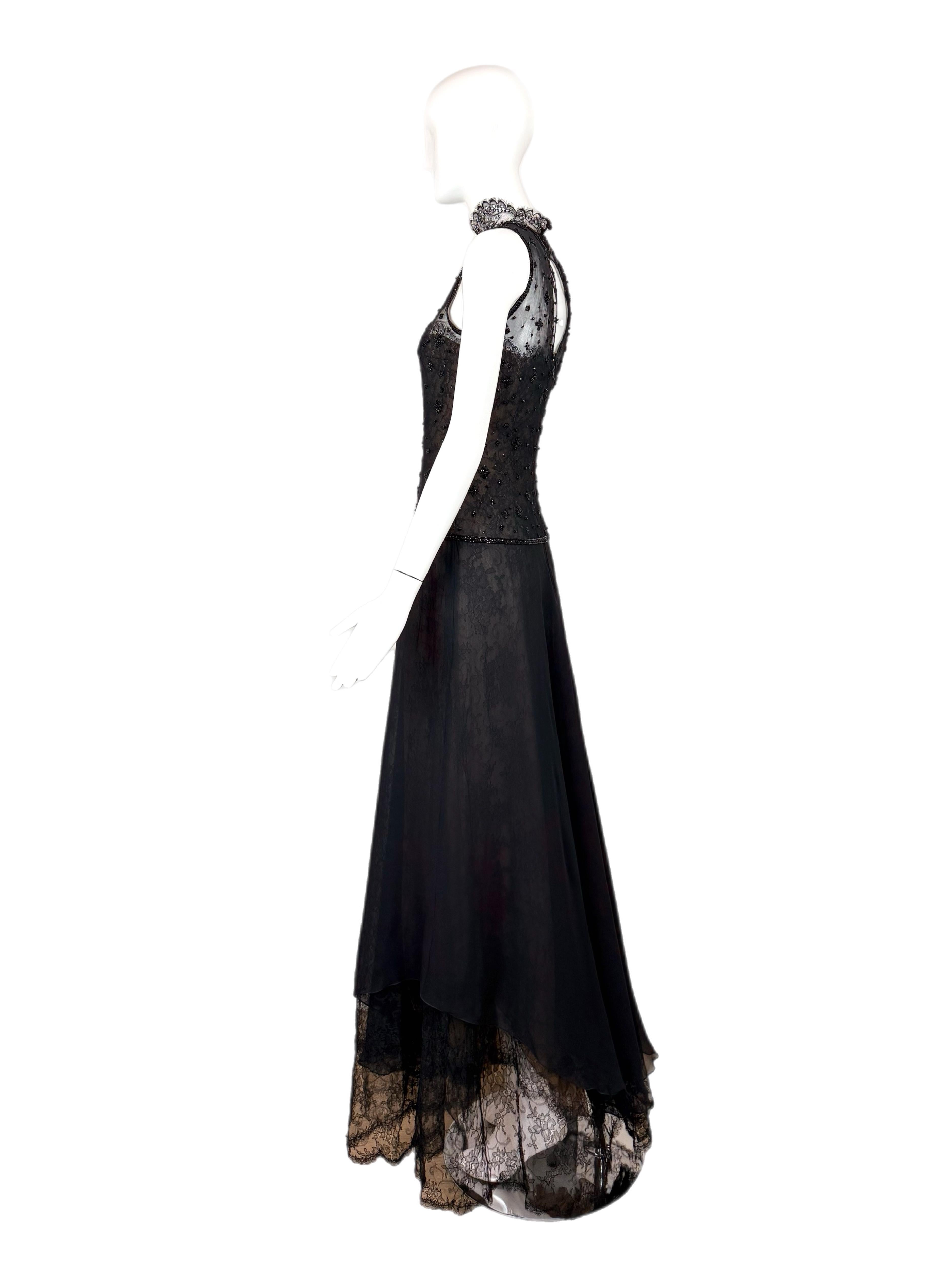 OSCAR DE LA RENTA 1996 Vintage Pasarela Vestido de noche Maxi Vestido de encaje adornado en Bueno Estado en Leonardo, NJ