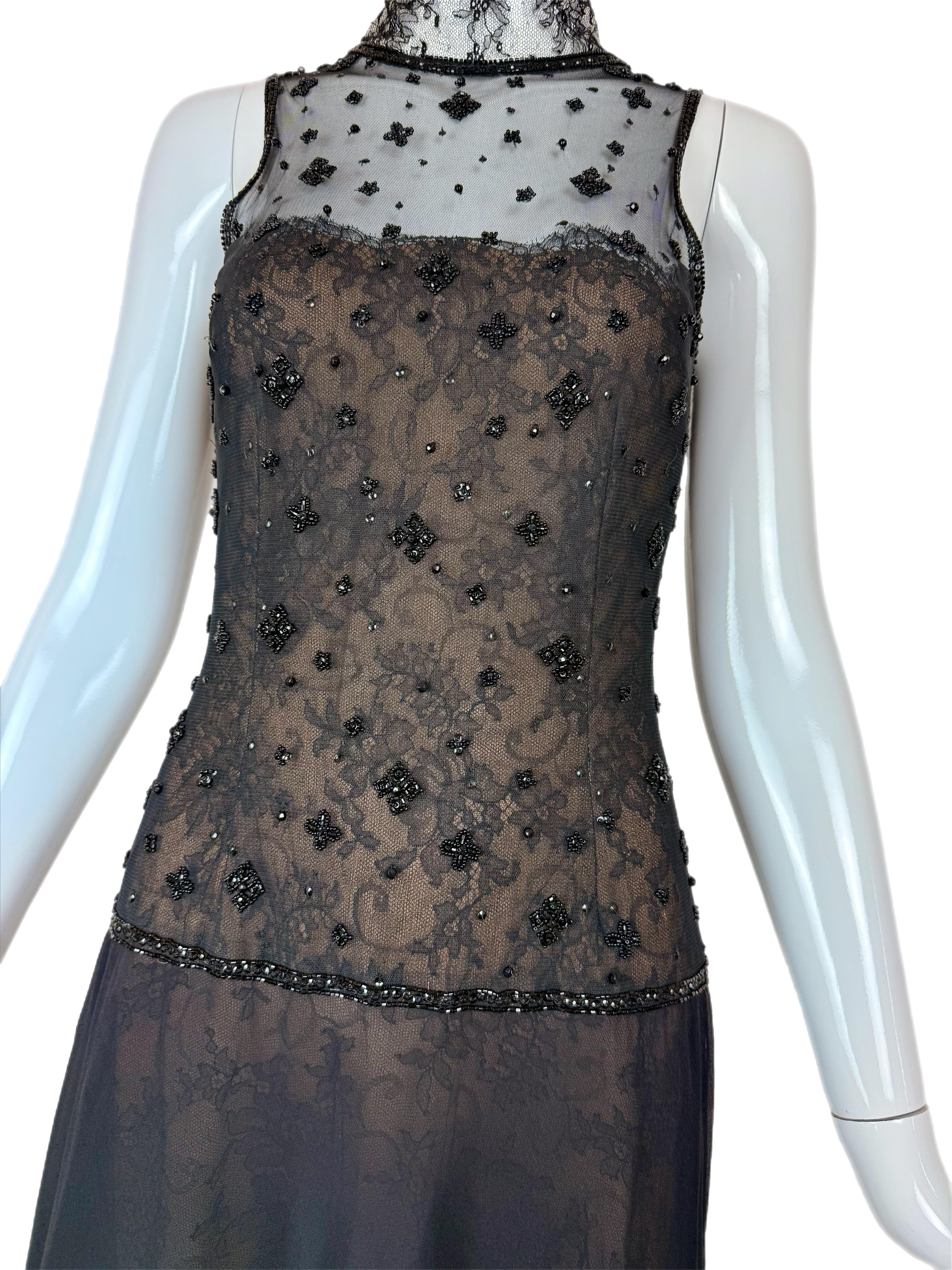 OSCAR DE LA RENTA 1996 Vintage Pasarela Vestido de noche Maxi Vestido de encaje adornado 2