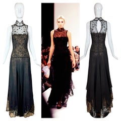 OSCAR DE LA RENTA 1996 Vintage Pasarela Vestido de noche Maxi Vestido de encaje adornado