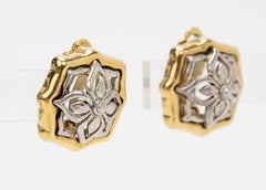 Oscar de La Renta 2 Tone Flower Clip Earrings