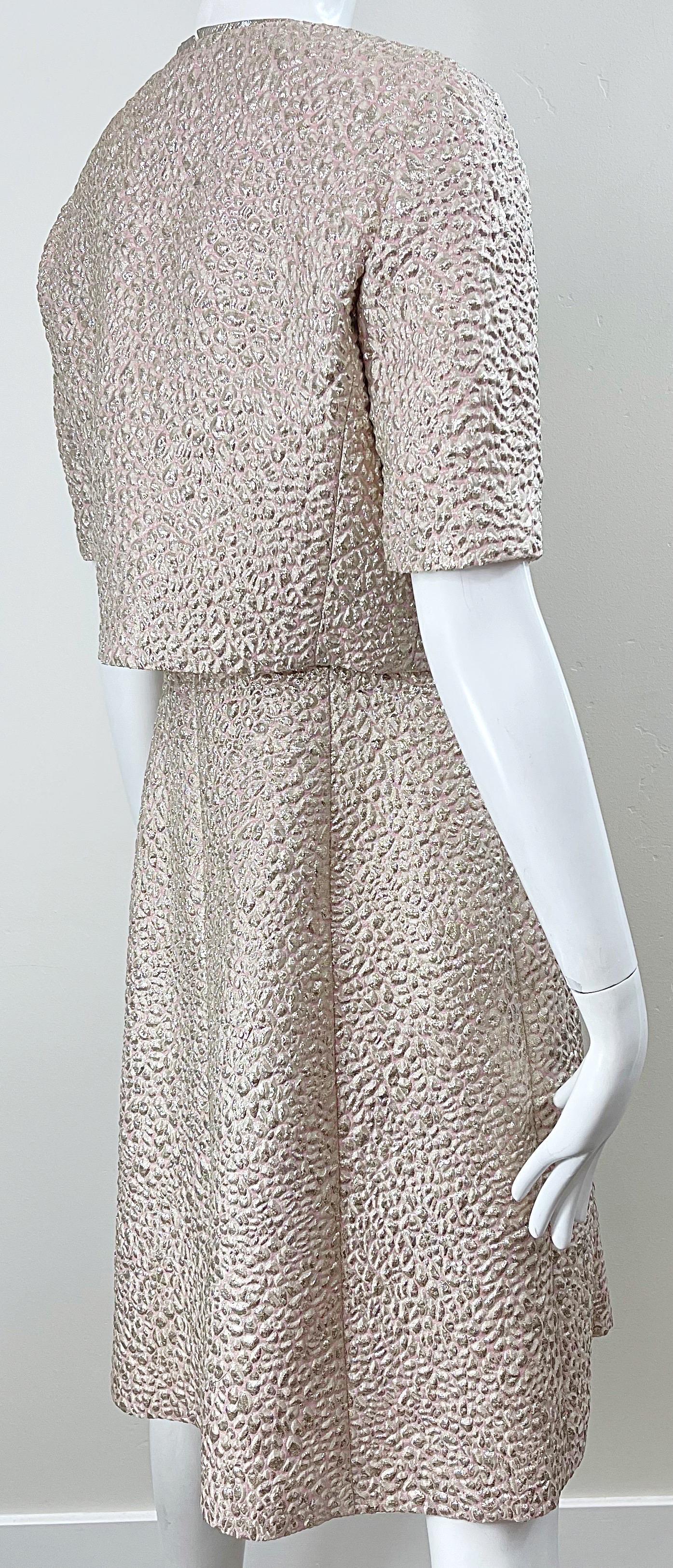 Oscar de la Renta 2000s Size 8 Pink Gold Silver Silk Vintage Dress Bolero Jacket For Sale 4