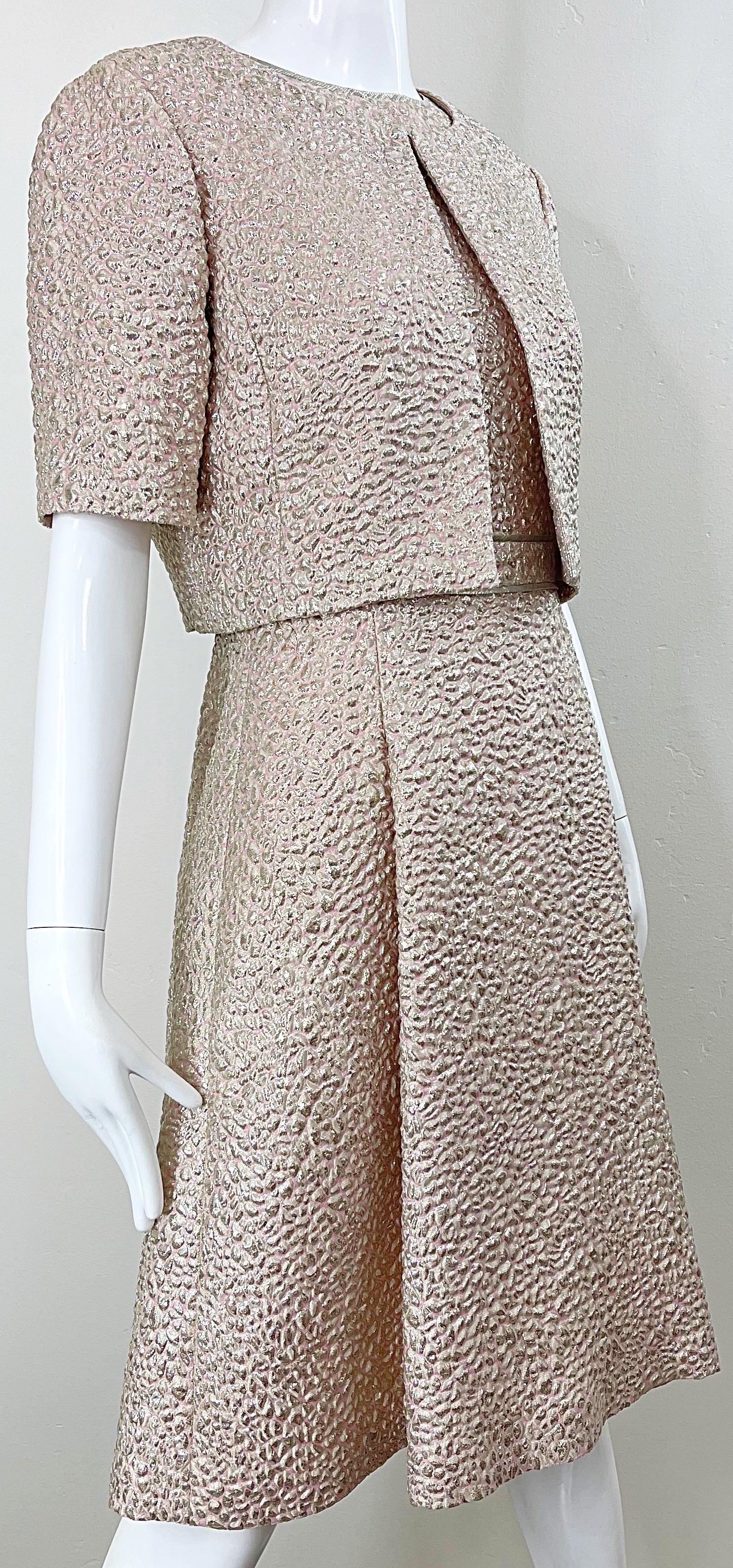 Oscar de la Renta 2000s Size 8 Pink Gold Silver Silk Vintage Dress Bolero Jacket For Sale 6