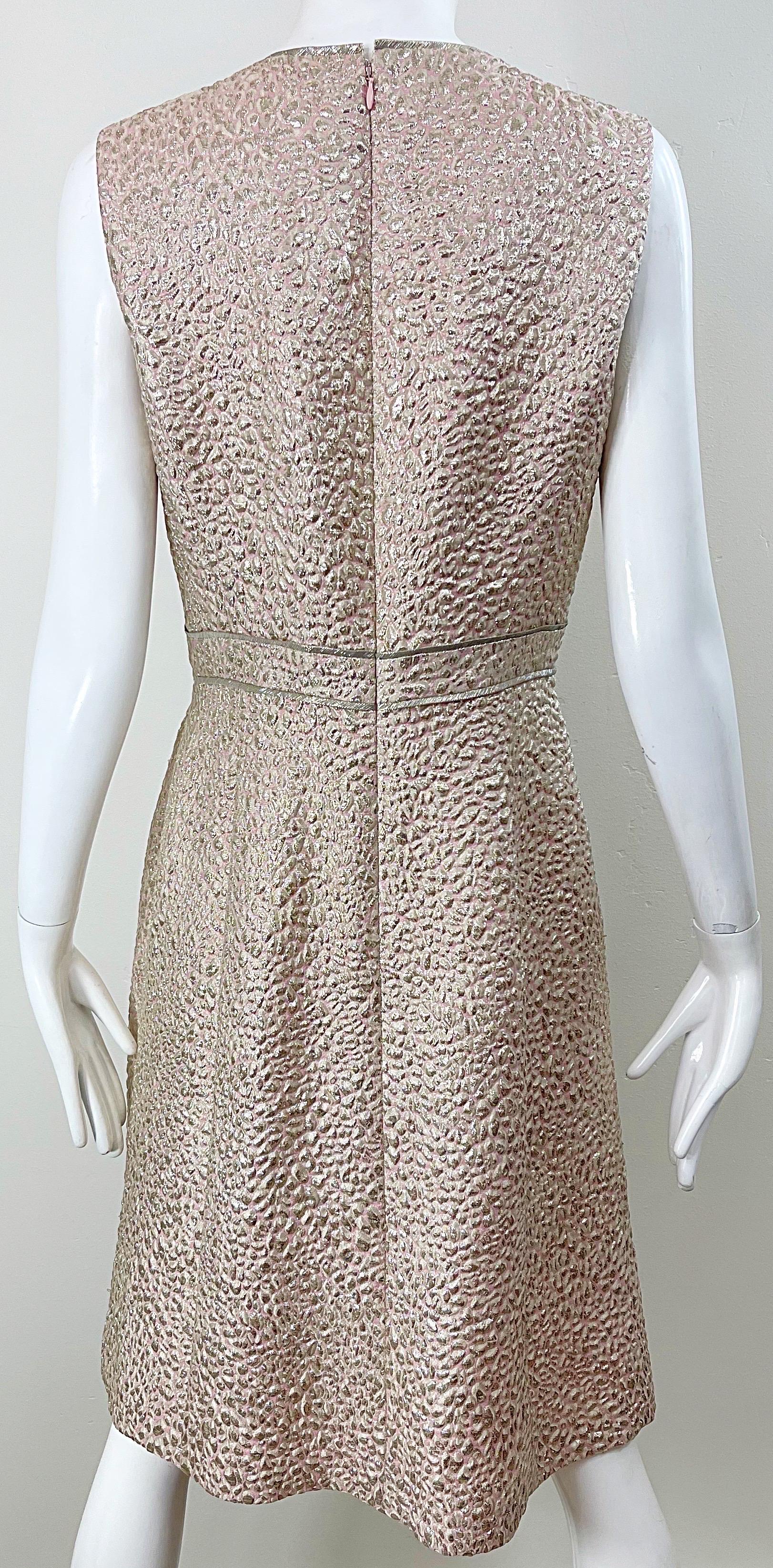 Oscar de la Renta 2000s Size 8 Pink Gold Silver Silk Vintage Dress Bolero Jacket For Sale 7