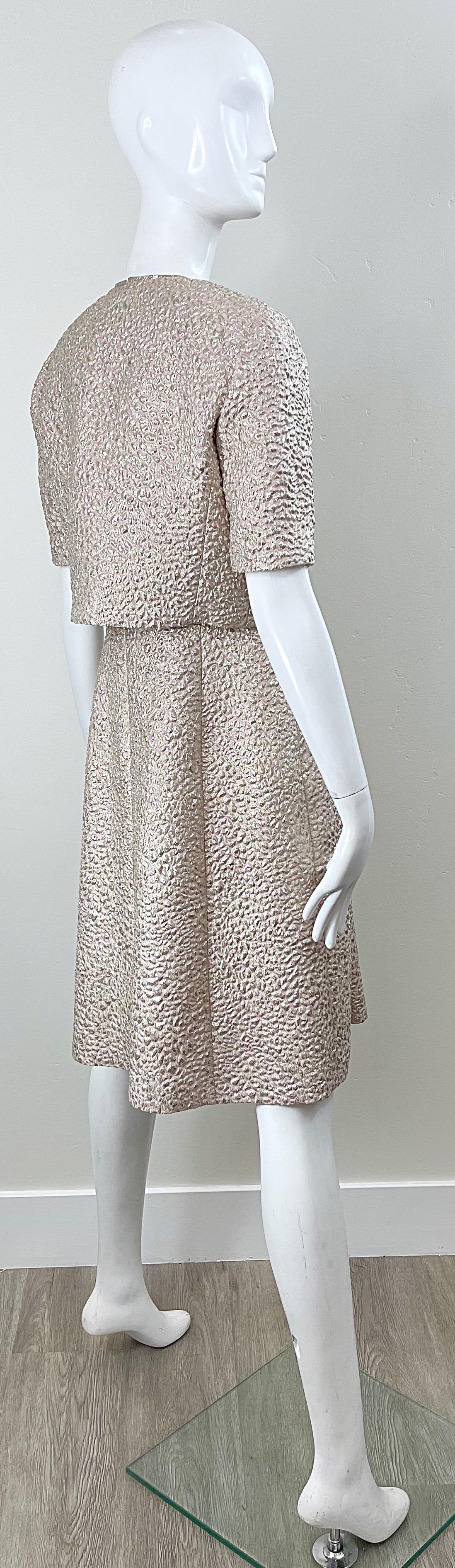 Oscar de la Renta 2000s Size 8 Pink Gold Silver Silk Vintage Dress Bolero Jacket For Sale 9