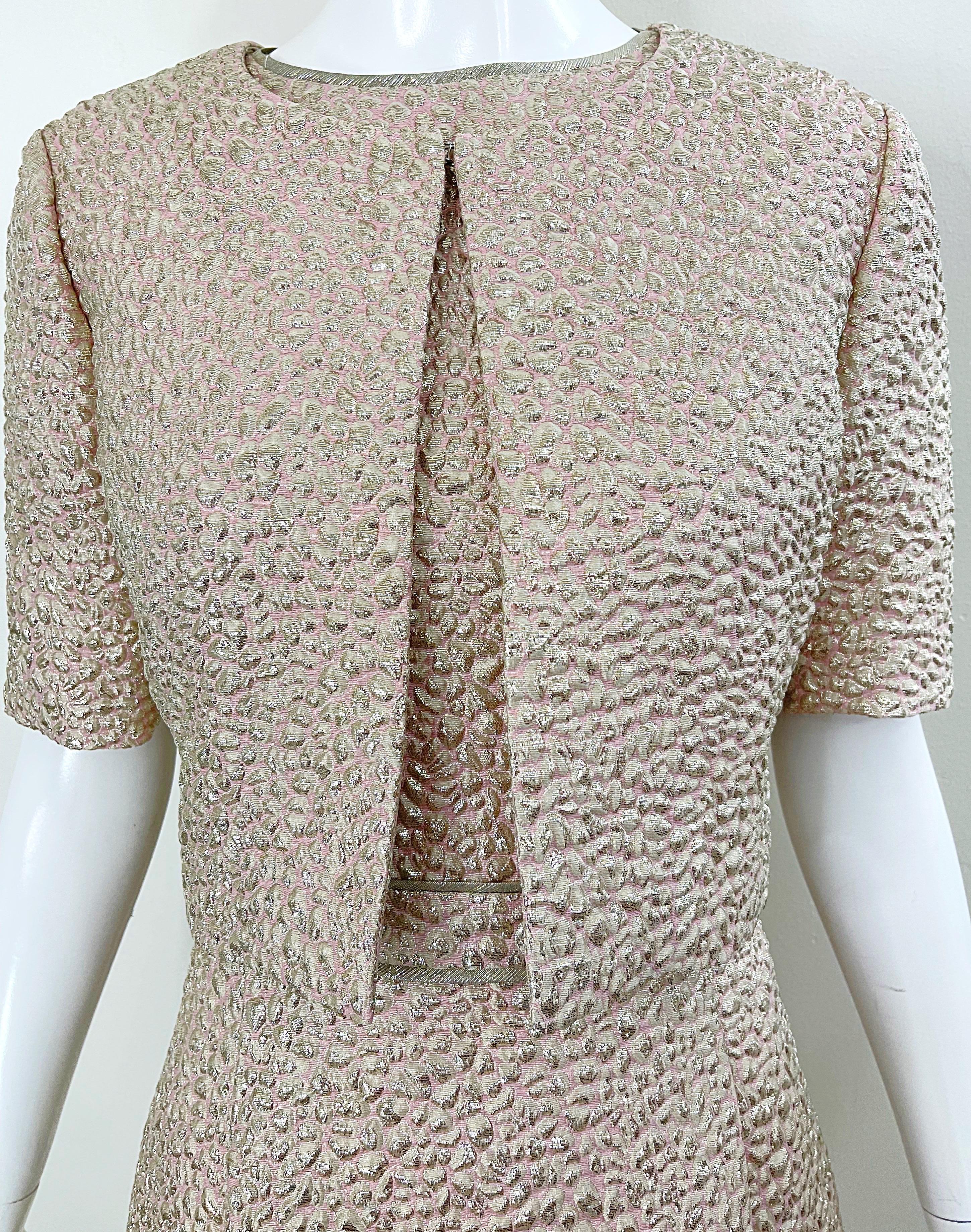 Oscar de la Renta 2000s Size 8 Pink Gold Silver Silk Vintage Dress Bolero Jacket For Sale 1