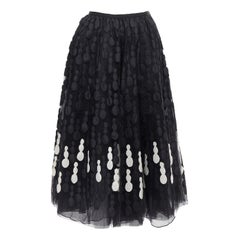 OSCAR DE LA RENTA 2006 black nylon silk tulle applique skirt US4 S