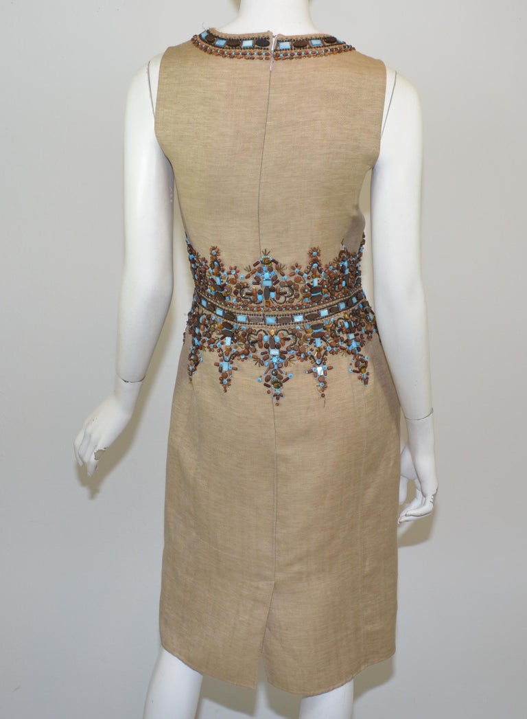 Oscar de la Renta 2006 Resort Beaded Linen Dress at 1stDibs | oscar de la  renta beaded dress, oscar de la renta linen dress, oscar de la renta sale