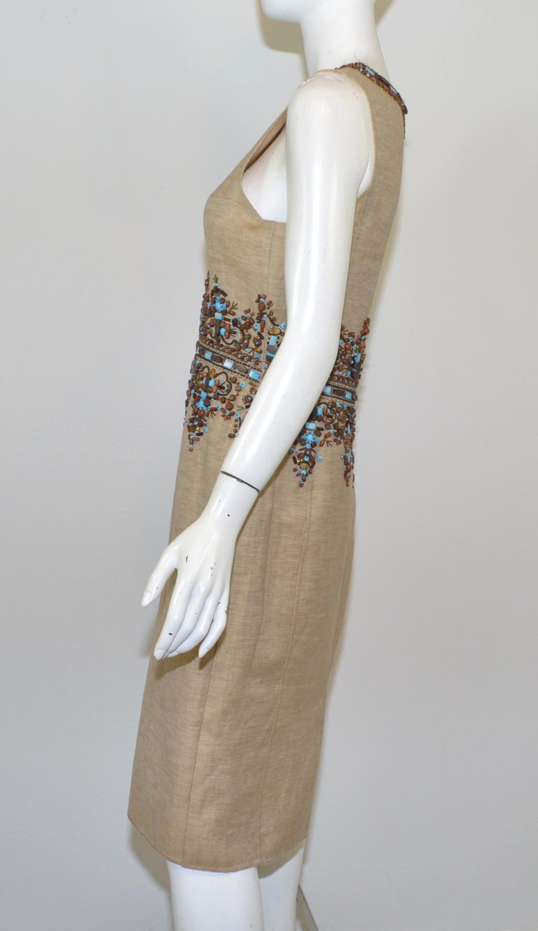 Oscar de la Renta 2006 Resort Beaded Linen Dress at 1stDibs | oscar de la  renta beaded dress, oscar de la renta linen dress, oscar de la renta sale