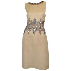 Used Oscar de la Renta 2006 Resort Beaded Linen Dress