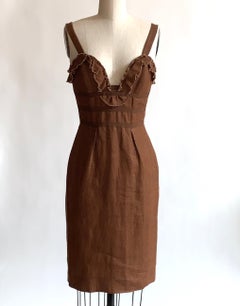Oscar de la Renta 2007 Runway Look Brown Ruffle Trim Sun Dress