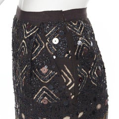 OSCAR DE LA RENTA 2008 brown raffia sequins embellished jacquard skirt US0 24"