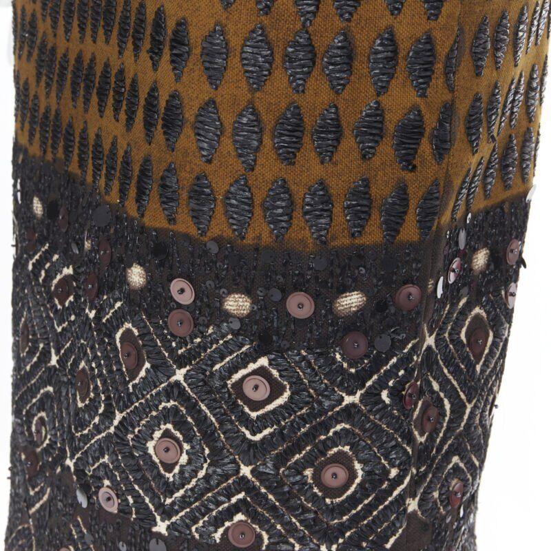 OSCAR DE LA RENTA 2008 brown raffia sequins embellished jacquard skirt US0 24